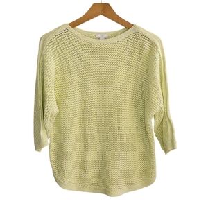 J. Jill | Light Yellow-Green Open Knit Sweater 3/4 Sleeves Size Small
